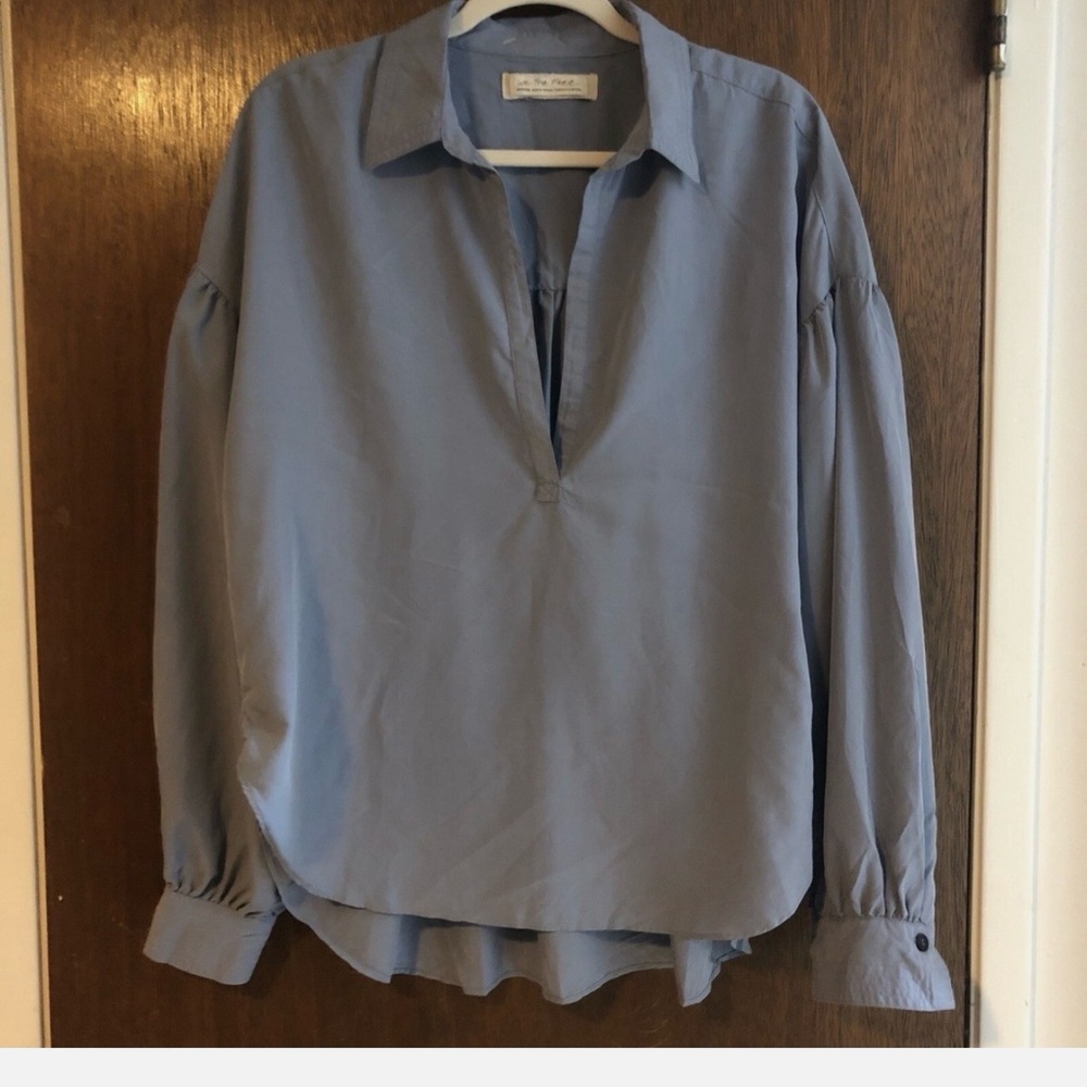 We The Free Slate Blue “Waterlilly” Oversized L Blouse